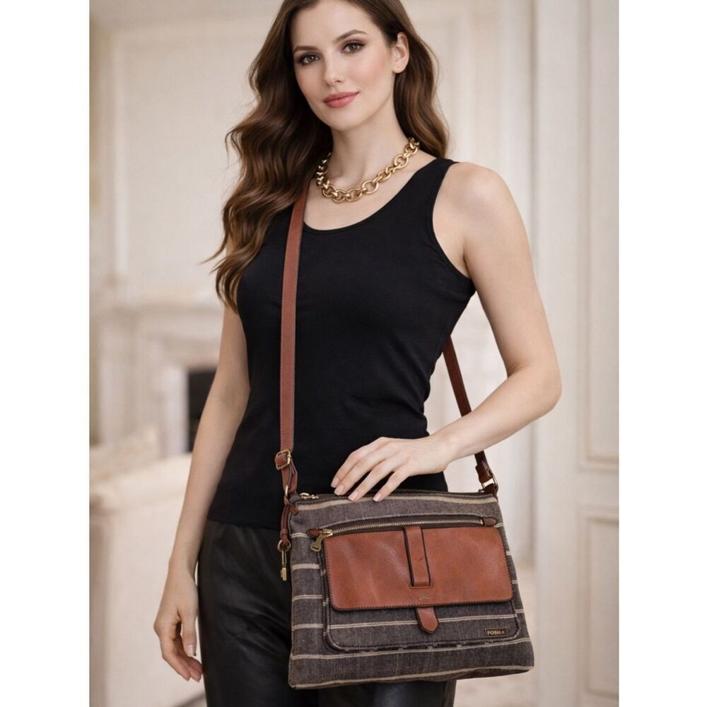 Fossil Kinley Crossbody Canvas & Leather Bag